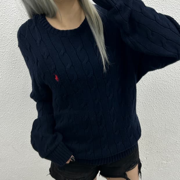 폴로 랄프로렌 레드포니 네이비 꽈배기 니트 L