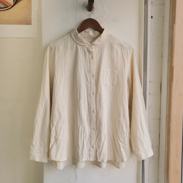 Self service 둥근카라 링클 면셔츠