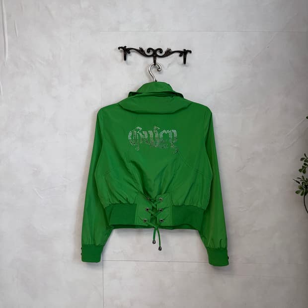 Green back eyelet crop windbreaker 