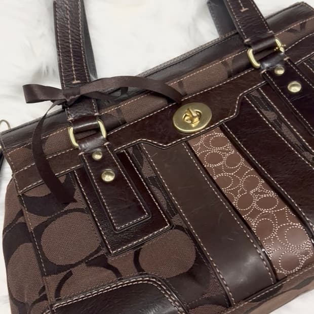 90s coach 시그니처 다크 브라운 턴락 아카이브 캔버스 토트백