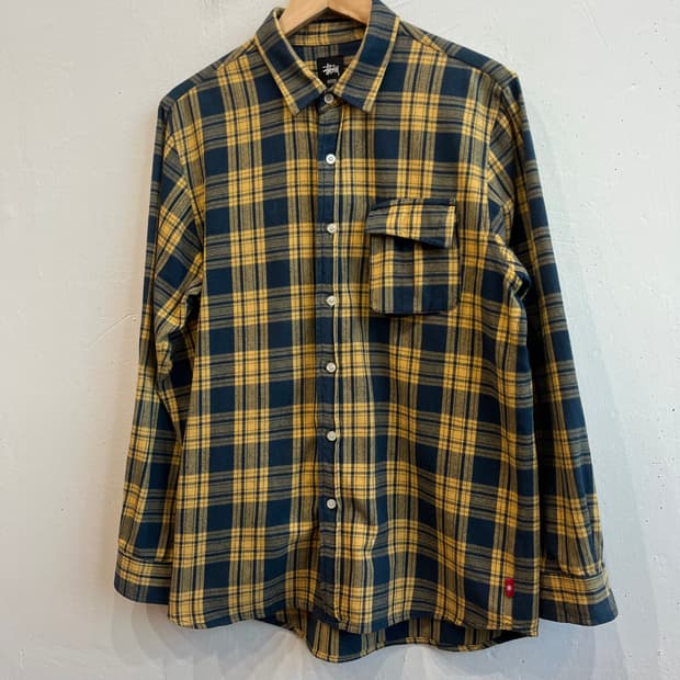 스투시 포켓 옐로우 플란넬 체크 셔츠 M