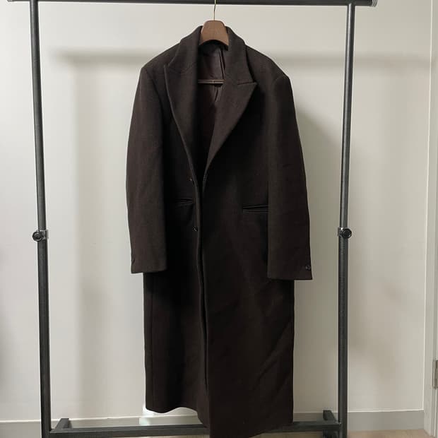 (48) 엘무드 브라운 싱글 헤링본 롱 코트