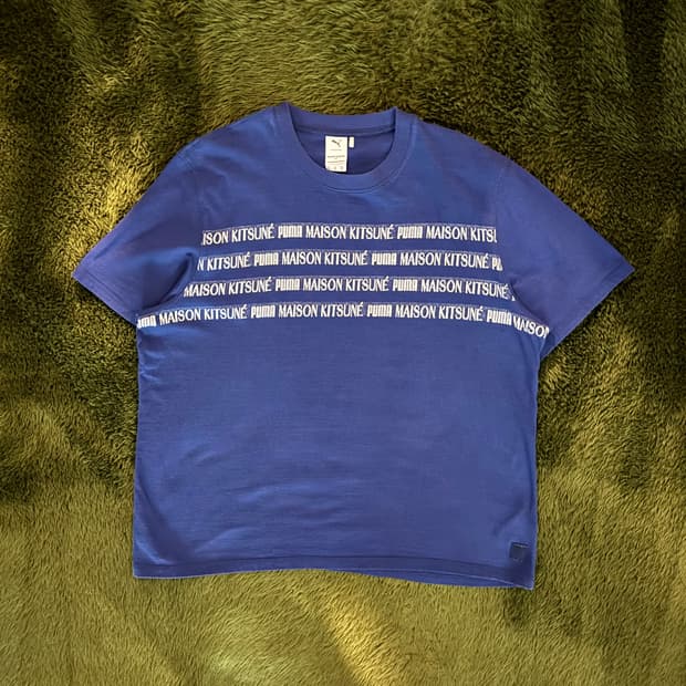 [XL] 푸마 X 메종 키츠네 콜라보 자카드 티셔츠 블루