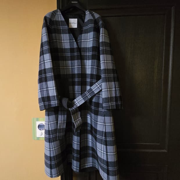 빈폴레이디스 울 체크 노칼라 카디건형 코트