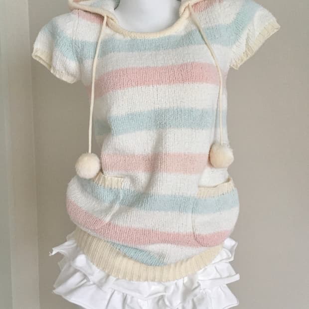 코튼캔디 솜사탕 파스텔 스트라이프 후드티 헤이세이 갸루 모리걸