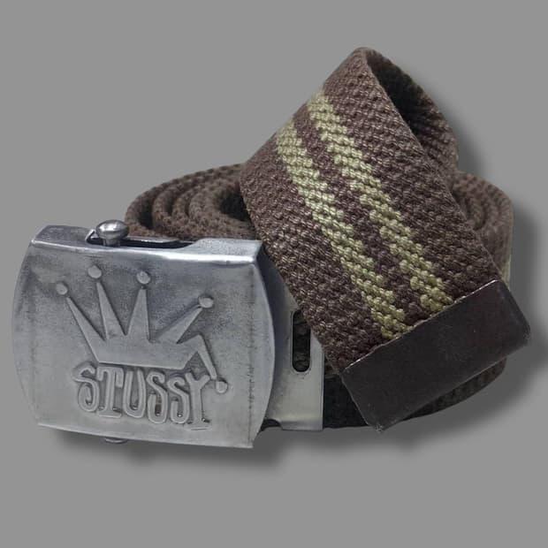 90s 올드 스투시 크라운 웹 벨트 브라운