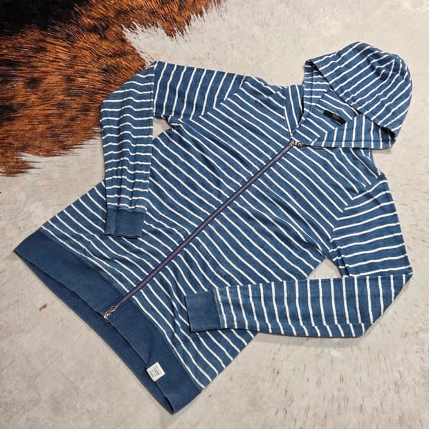 일본 빈티지 블루 단가라 투웨이 후드집업