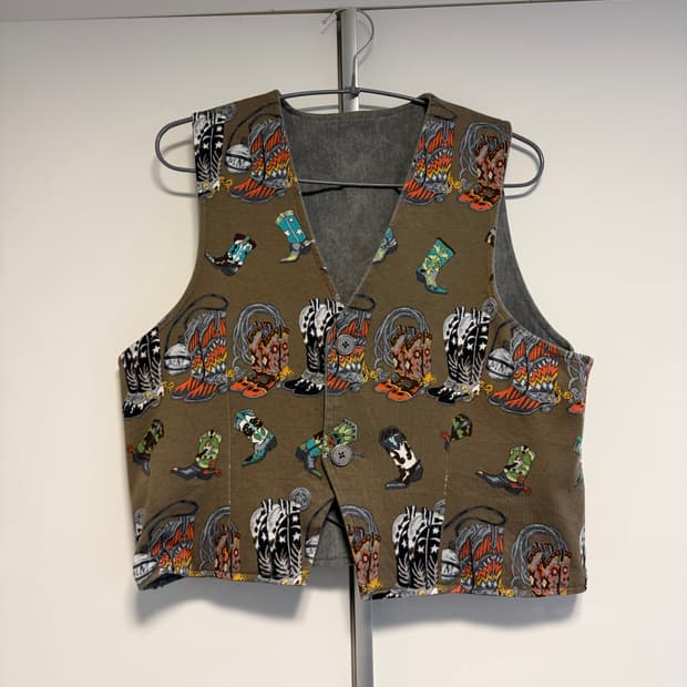 빈티지 웨스턴 부츠 패턴 베스트 리버서블