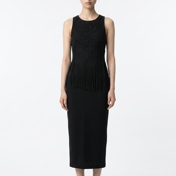 TSUMORI CHISATO 프린지 슬리브리스 롱 원피스 38사이즈