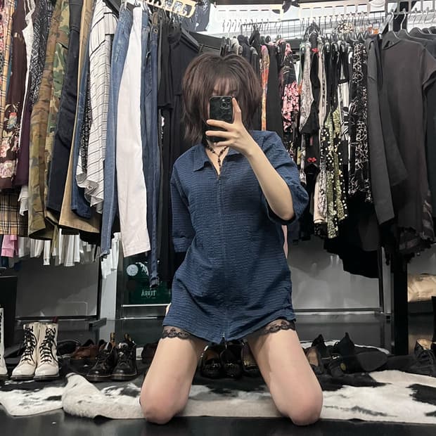 스트라이프 패턴 반팔 집업