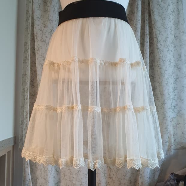 [빈티지] 아이보리 레이스 캉캉 튤 레이어드 스커트 리폼완