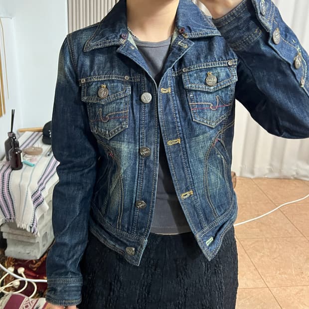 Marv 여성 빈티지 진청 데님 트러커 자켓 