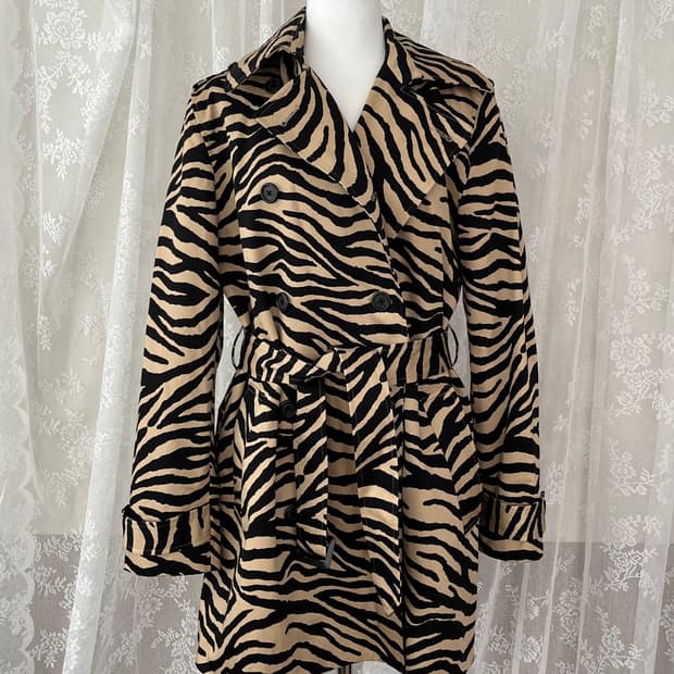 L) 로렌 랄프로렌 지브라 패턴 트렌치코트 베이지