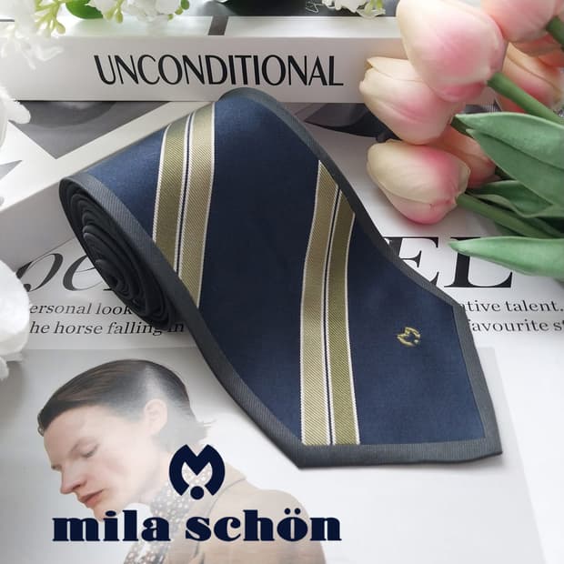 밀라숀 실크 네이비 스트라이프 넥타이 8.7cm S~A+등급 K2519