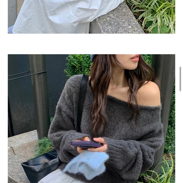 MADE데일리쥬 원숄더 오프숄더 그레이 니트