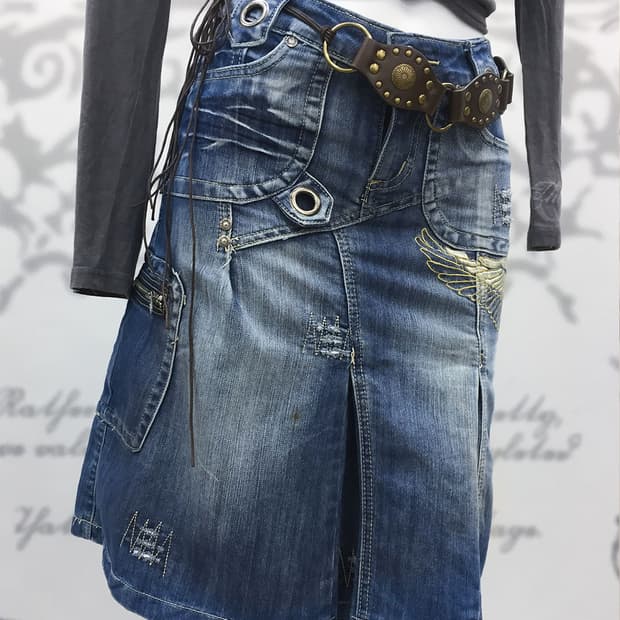 00s Wing Patch Detail Denim Midi Skirt