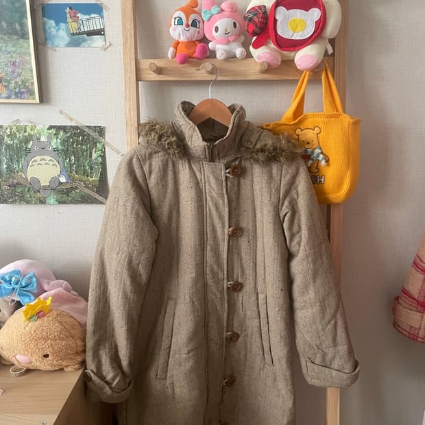 모리걸 빈티지 후드퍼 울 혼방 패딩🤎