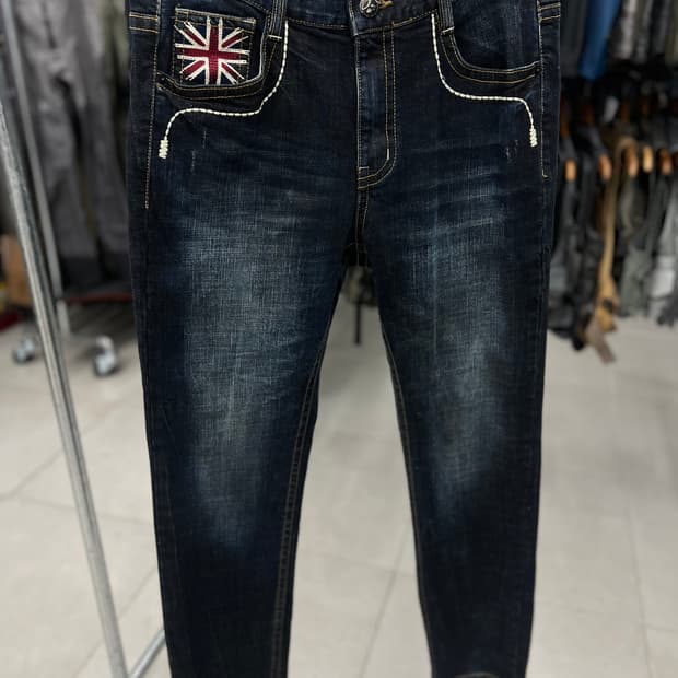 카우보이 스컬 자수 워싱진 