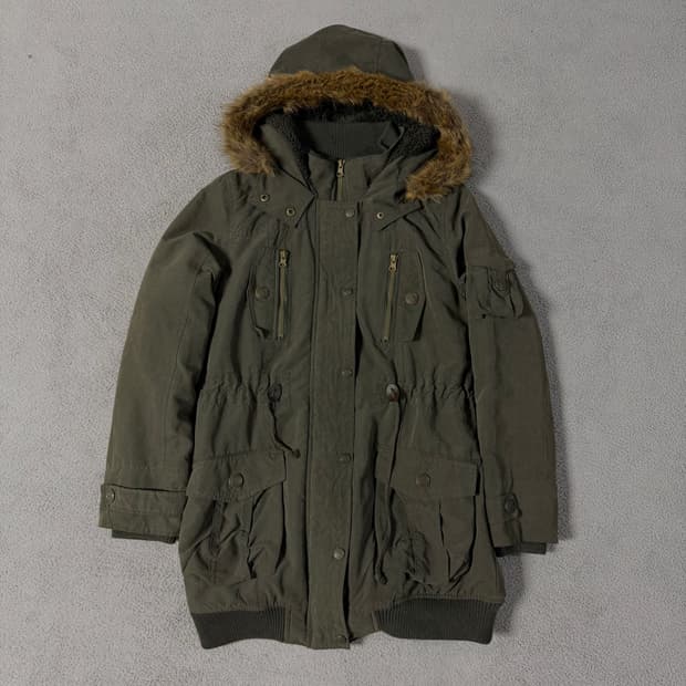 Grunge mood khaki fur jacket