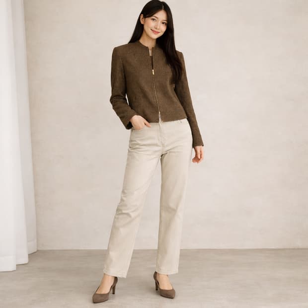 마리나리날디 브라운 패턴 울 100% 집업 자켓