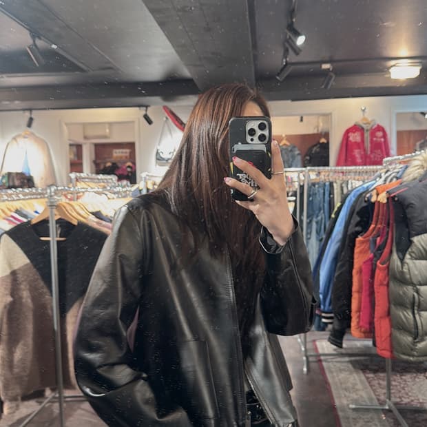 어라운드율 ar 블랙 레더 크롭 자켓 S