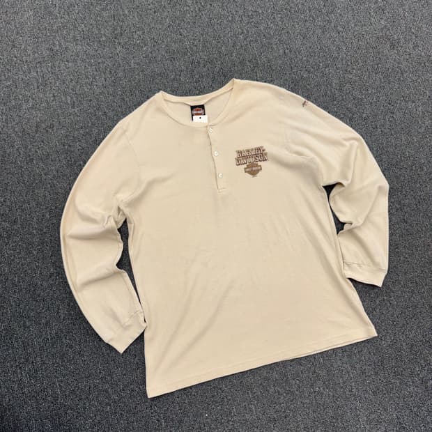 할리데이비슨 빈티지 헨리넥 와플 롱슬리브