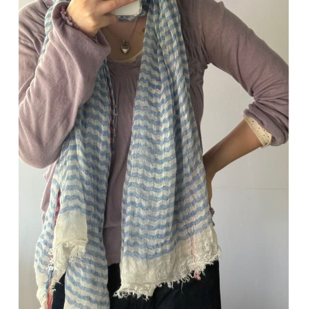 블루 스트라이프 스카프 일본빈티지 봄 여름스카프