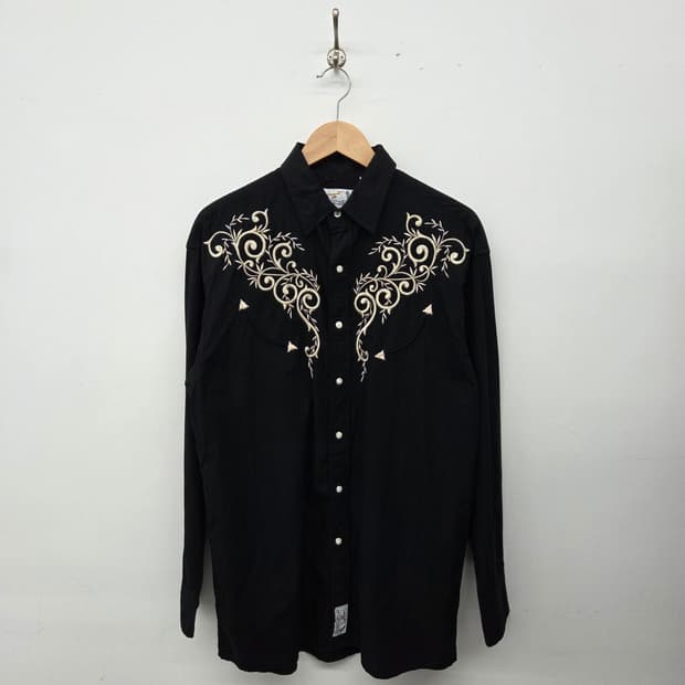 웨스턴 블랙 자수 셔츠 남방 남m