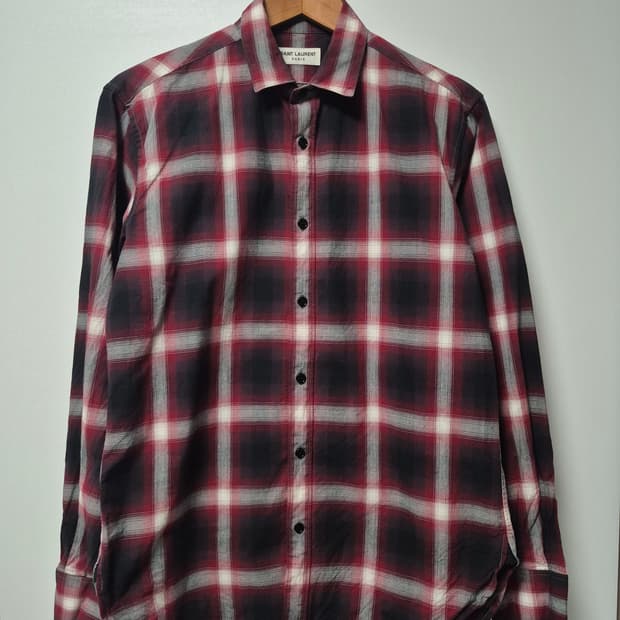 생로랑 14시즌 레드/블랙 타탄 체크 셔츠 남성 95~100사이즈