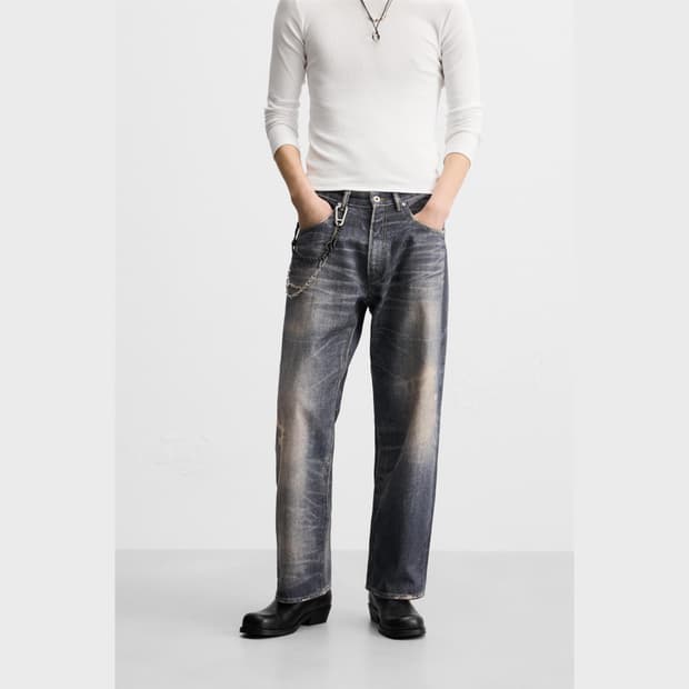 새제품30)자라 서울에디션 프린티드 빈티지 워시드 배기핏 진 데님 청바지