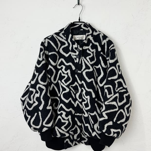 90s JPN 빈티지 지오메트릭 패턴 니트 블루종