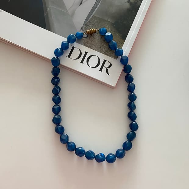 일본수입 블루 컬러 비즈 목걸이