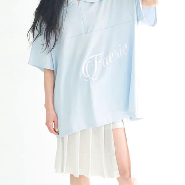 샵페어리 세일러 칼라 메쉬 루즈탑 스카이블루 하늘