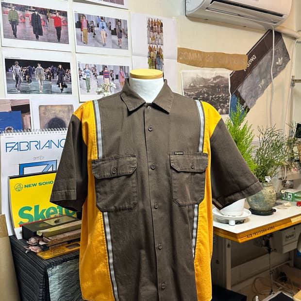 슈프림 리플렉티브 스트라이프 숏슬리브 워크 셔츠