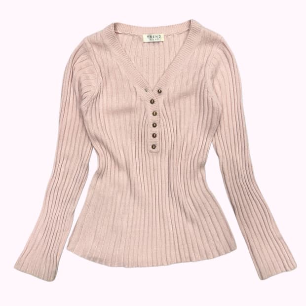 pink ribbed button knit