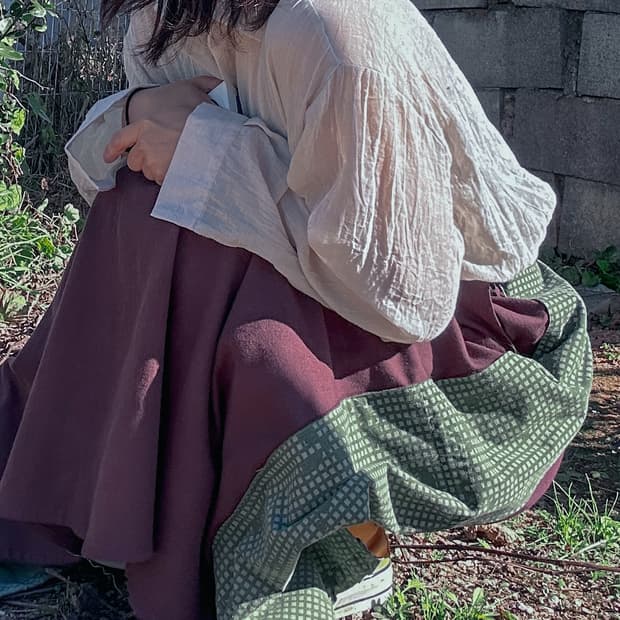 일본 빈티지 롱 스커트 모리룩 그런지 특이한옷