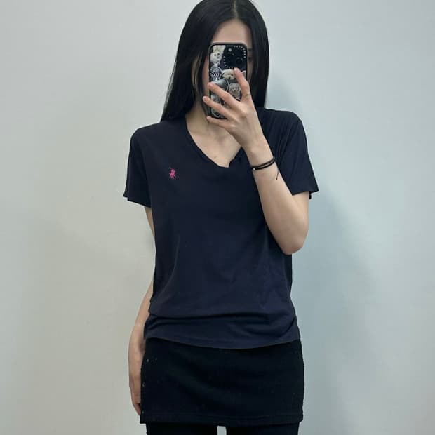 폴로 랄프로렌 자수로고 네이비 브이넥 반팔 티셔츠