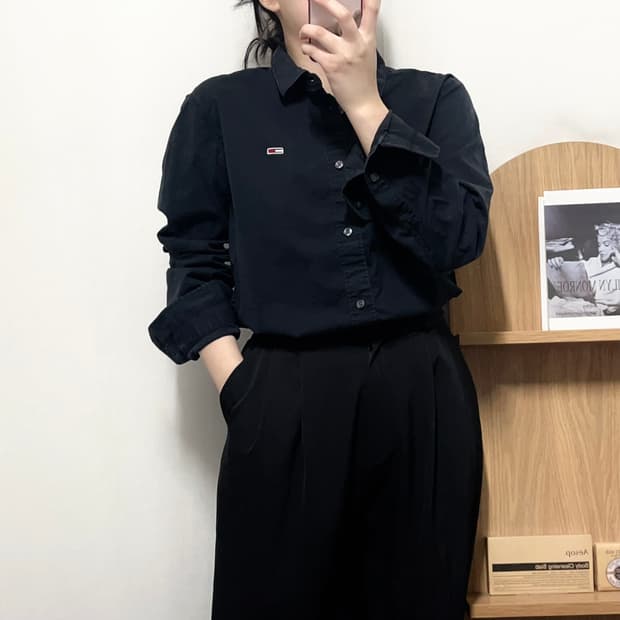 [정품] 타미 블랙 솔리드 셔츠 [ L ]