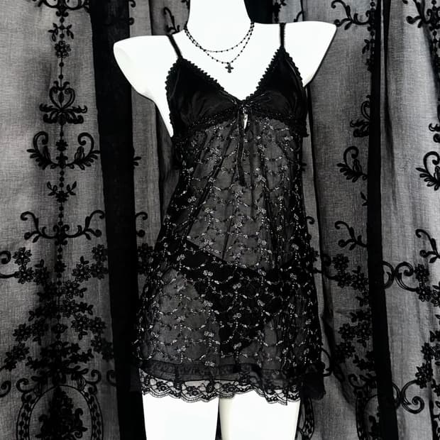 black sheer glitter lace slip