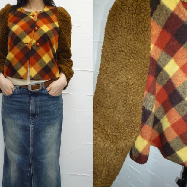 checked Sherpa crop jacket