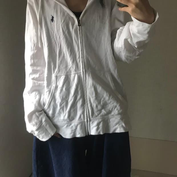 폴로 화이트 후드집업