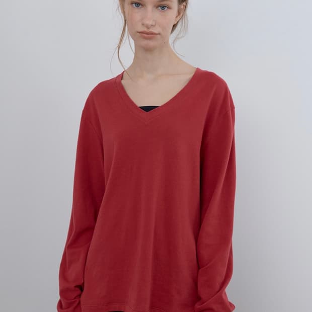 Cacele WOOL V-NECK LONG SLEEVE, RED