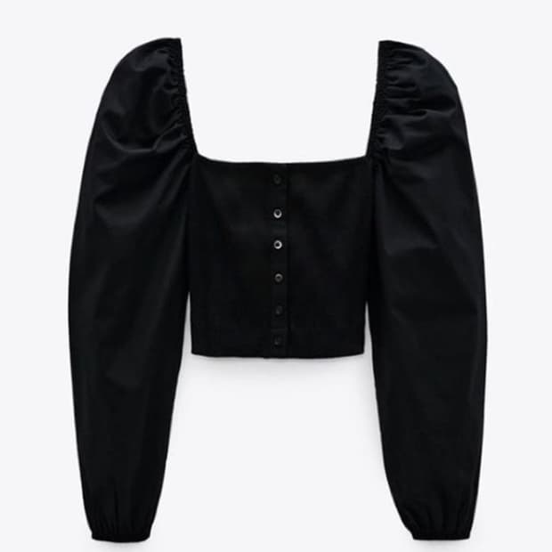 Zara 퍼프 슬리브 탑 블랙