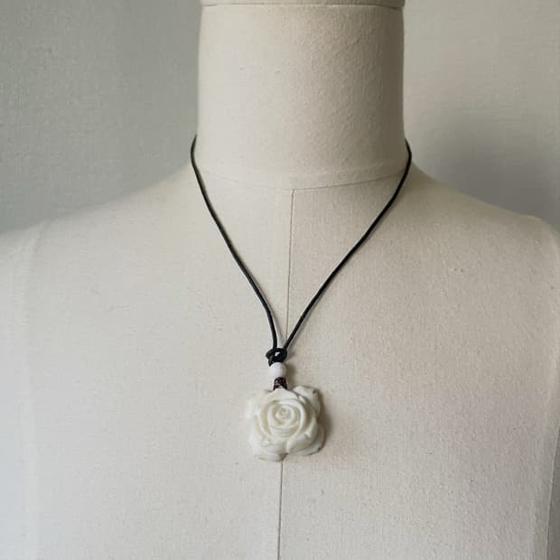 Real Leather Ivory Rose Necklace