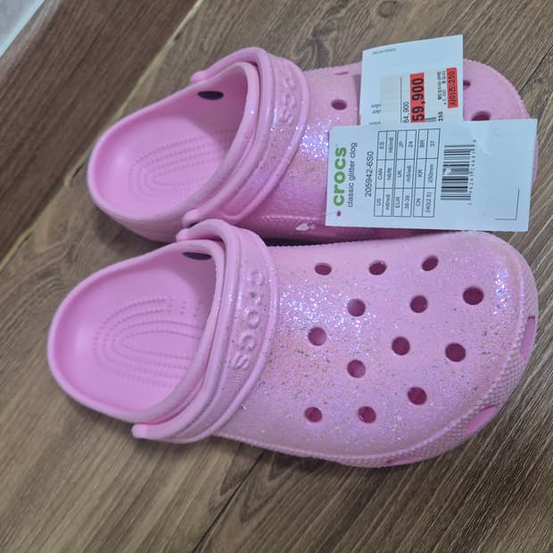 크록스 핑크 글리터 샌들 250 mm
