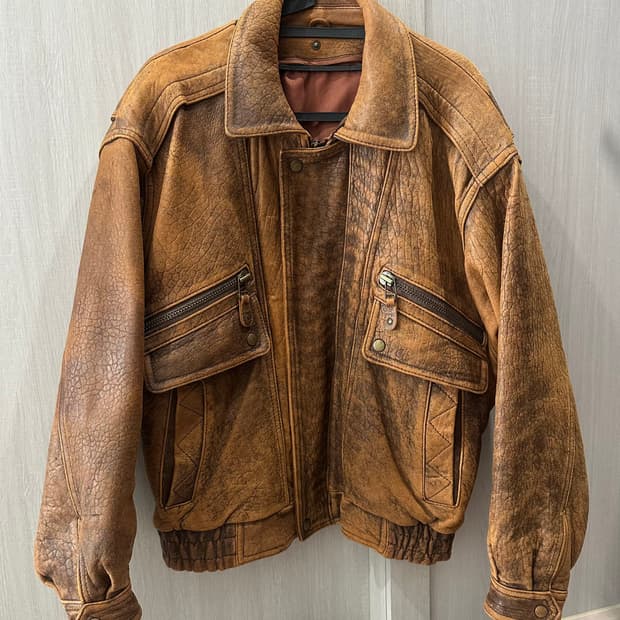 빈티지 브라운 양가죽 봄버 자켓