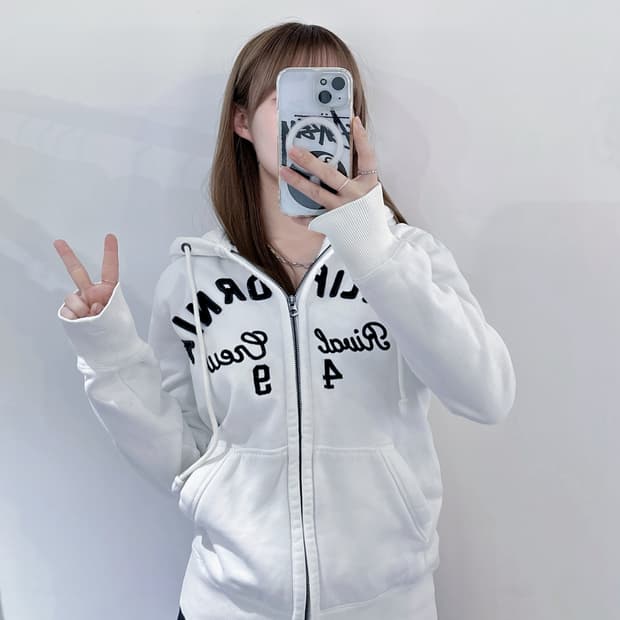 후아유 화이트 빅로고 후드집업