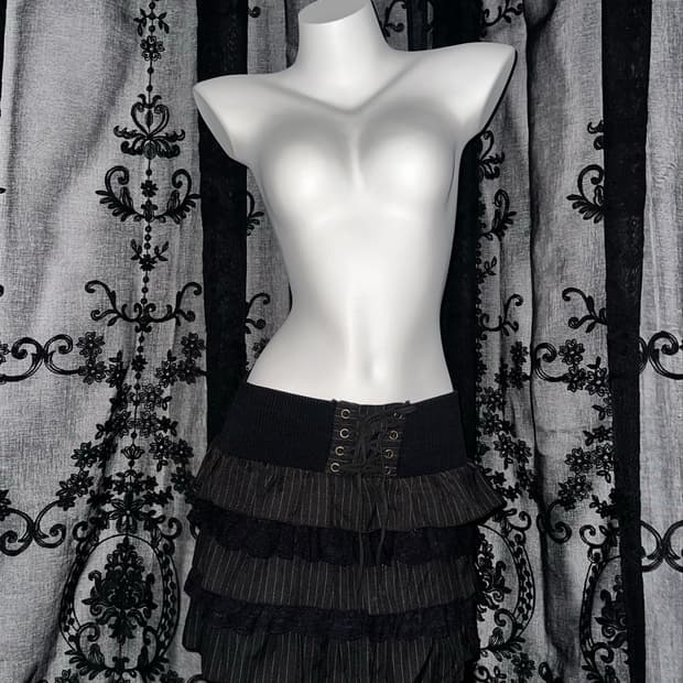 black pinstripe lace-up tiered skirt