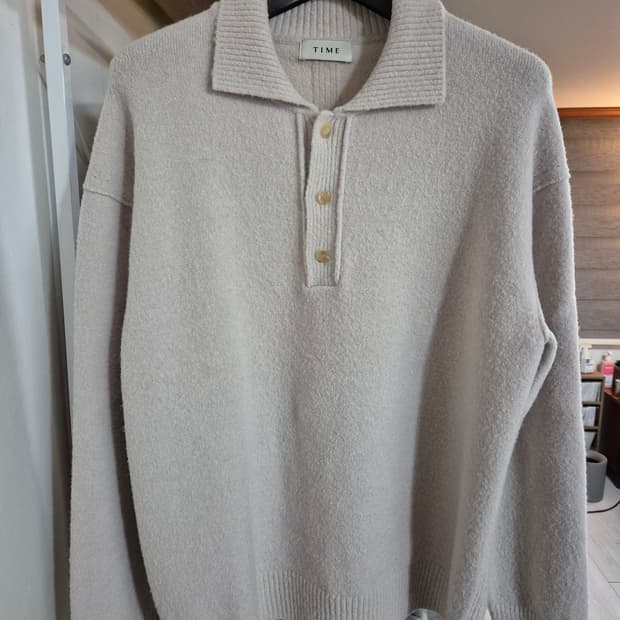 타임옴므 알파카 부클 카라 니트 100 에크루