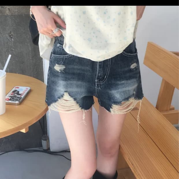하몽마켓 빈티지 데미지 데님 숏 팬츠